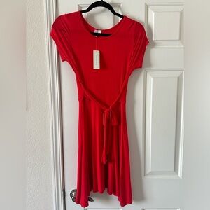 Francesca Red short sleeve Waist Tie Dress- Small- with tag